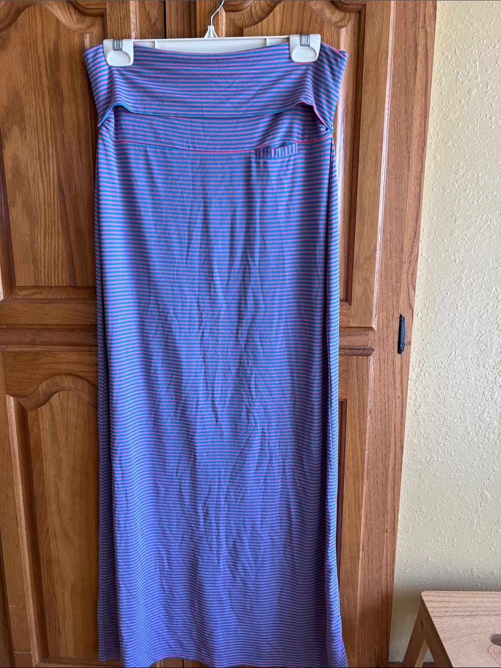 Kavu Teal and Pink Striped Fold-Over Skirt